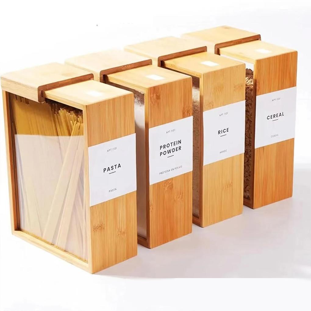 Simple Wooden Grain Storage Box - Used for Storing Oatmeal, Grains, and Food Environmentally Friendly Bamboo Cover Storage Box