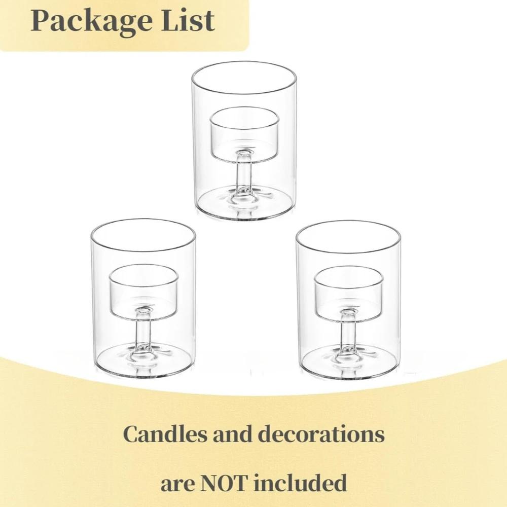 1/2/3Pcs Glass Candle Holder Cup for Wedding Decoration, Clear Glass Tealight Candlestick Wedding Party Dining Room Decorations