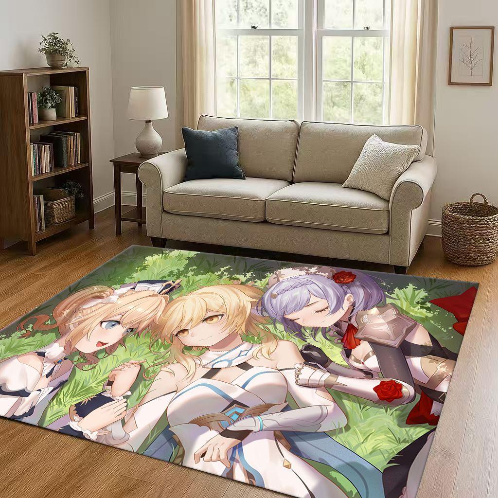 3D Genshin Impact Game Cartoon Living Room Non Slip Area Rug Soft Carpet for Bedroom Playroom Sofa,Easy Clean Home Decor Doormat