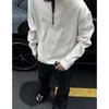 Felpa Uomo Manica Lunga Tinta Unita Texture Waffle Mezza Zip Stile Ins Primavera Autunno Pigra Casual Stile Coppia