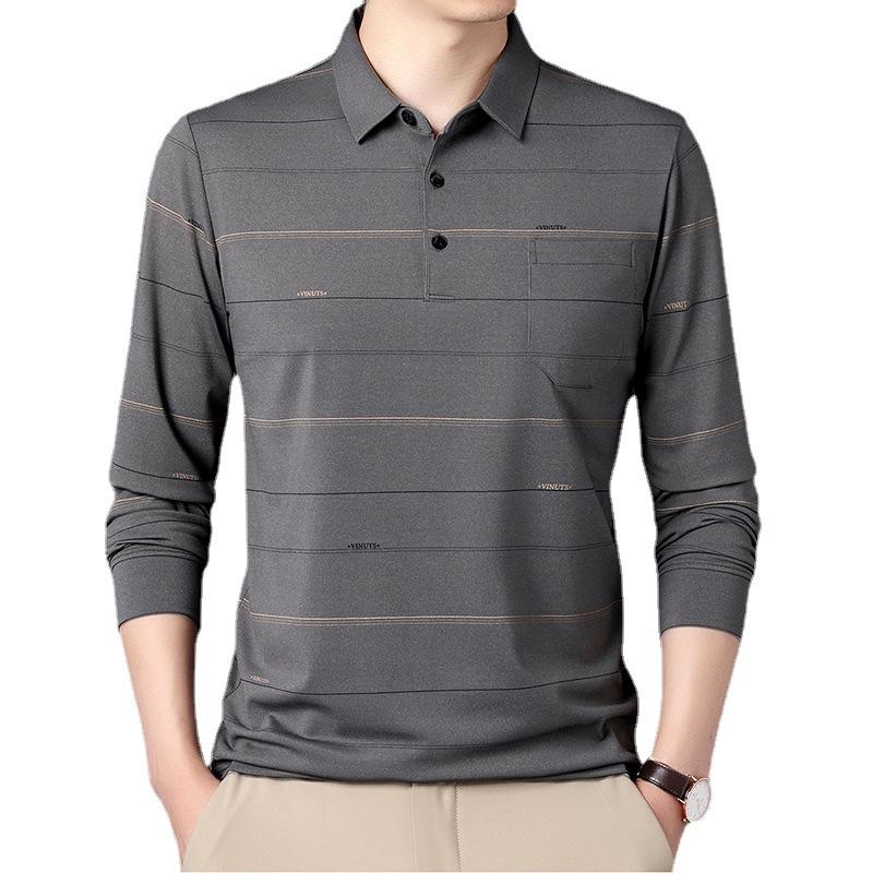 

Новая мужская рубашка поло с длинными рукавами на весну и осень в полоску, повседневная модная рубашка поло с воротником для мужчин 4XL