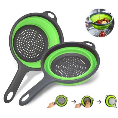 Folding Drain Basket with Handle Washing Storage Bowl Round Vegetable Cleaning Colander