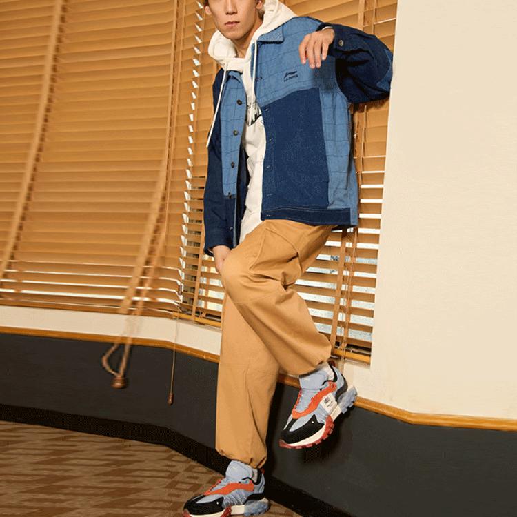 Li Ning Wade Series Spliced Single-Breasted Denim Long Sleeve Jacket Men jackets Blue AJDR445-1