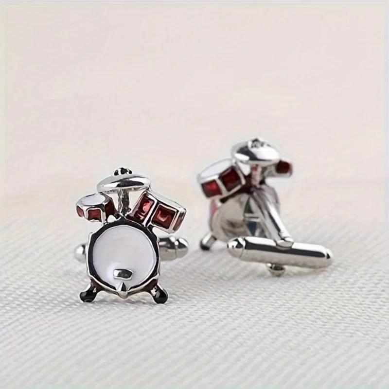 2pcs Unique Drum-Shaped Cufflinks for Men - Stylish Alloy Accessory, Perfect Gift Idea, Drum Accessories