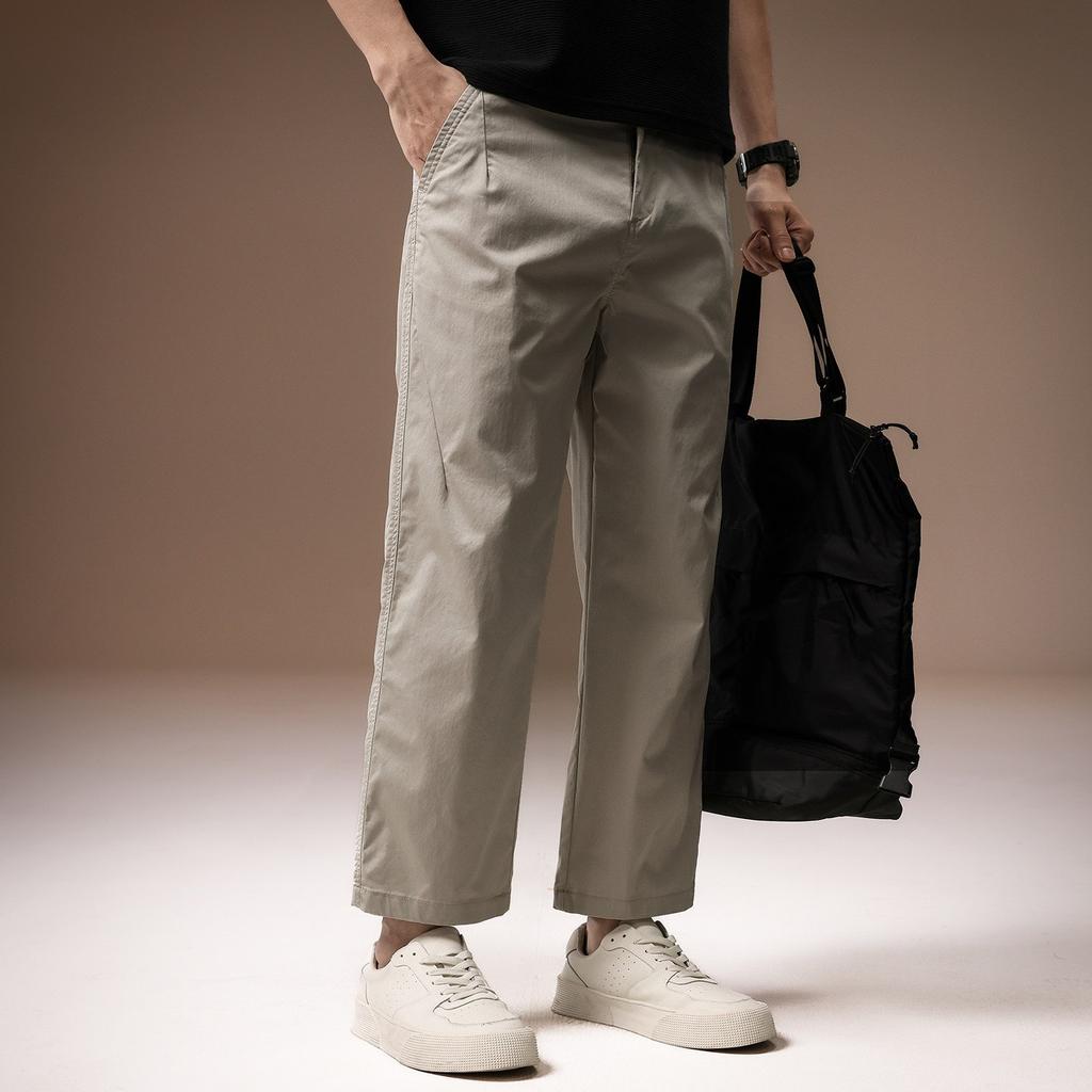 High-end American trendy brand ice silk cool nine-point casual pants men's spring new loose and versatile wide-leg straight-leg pants