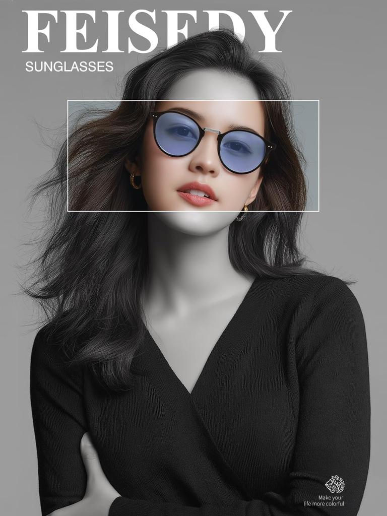 FEISEDY Sunglasses for Men and Boston Adjustable Nose UV400 Blue Light Colored PC Metal Perfect for and B1278 Women, Design, Pads, Ultra-Lightweight