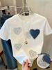 Pearl & Rhinestone Heart Women's Tee - Faux Pearl Heart Graphic, Casual Pink Top