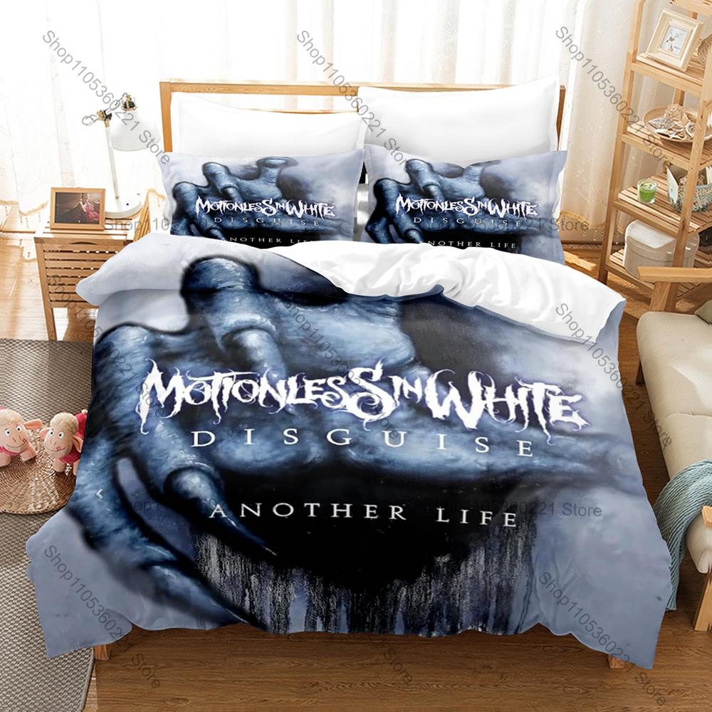 Spookachtige Zombie Schedel Grafisch M-Motionless In White Metalcore Beddengoed Set Dekbedovertrek Met 2 Kussenslopen Tiener Gotische Slaapkamer Decor