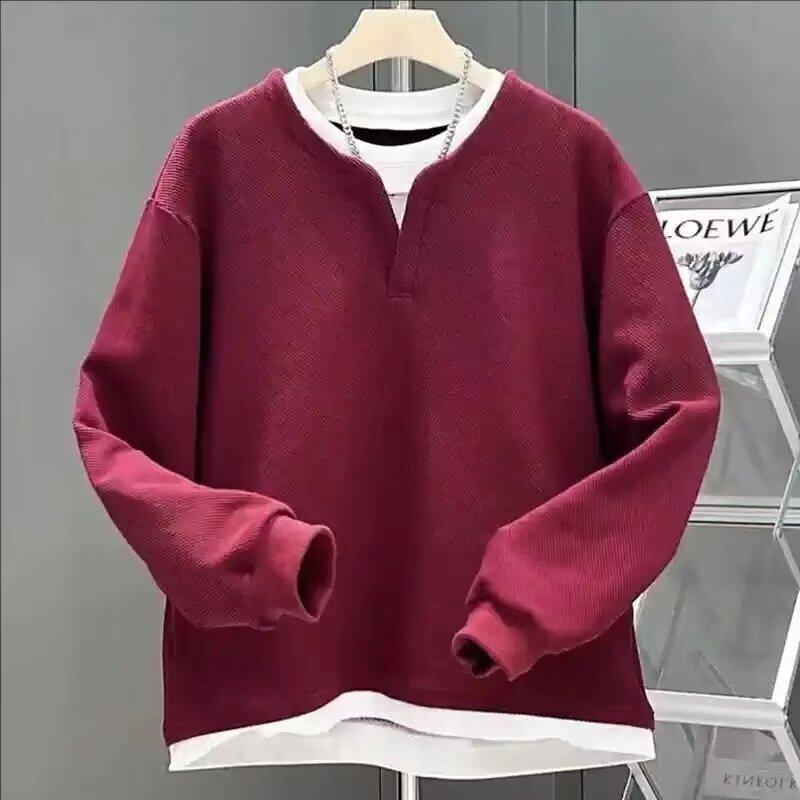 

Весна 2024 мужской свитер пэчворк разных цветов приятная для кожи ткань модный универсальный топ повседневная рубашка с длинными рукавами 3XL красный