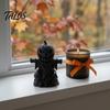 Handcrafted Carved Pumpkin 3D Printed Scarecrow Figurine, Matte Black Halloween Tabletop Atmospheric Party Ornament Decor for Shelf Window Office,