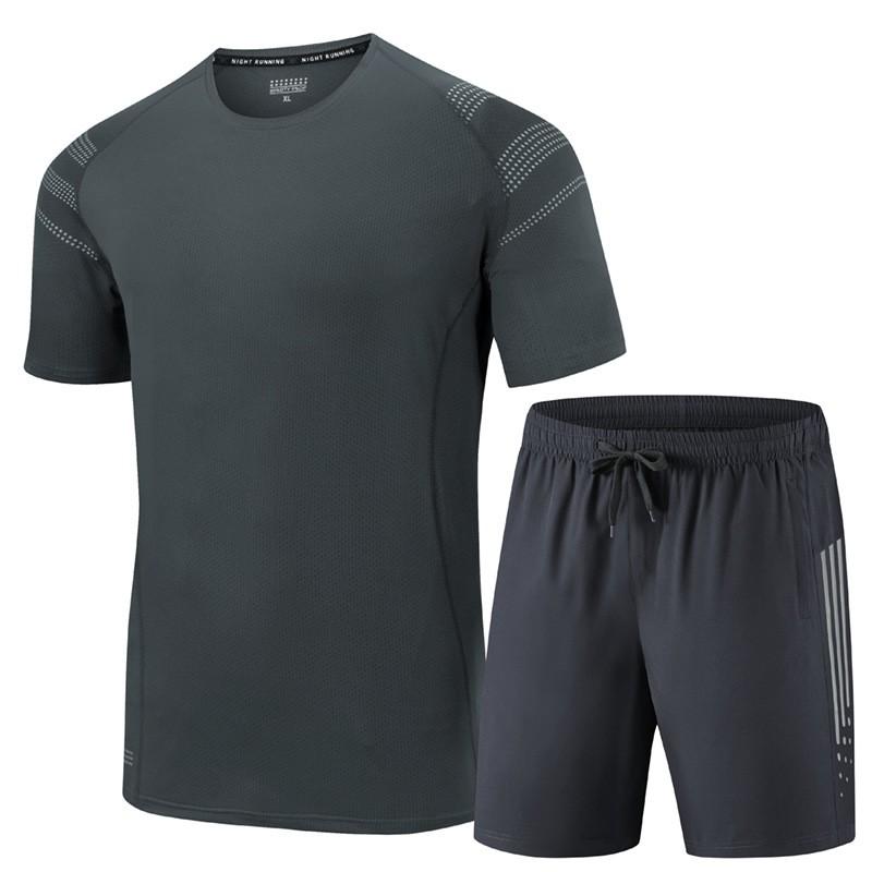Men Women Breathable Ice Silk Short Sleeve Two Piece Set Casual Sportswear Lightweight Quick Dry