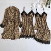 Sommar Leopard Spets Sömnkläder Kvinnor Sexig Linne Shorts Set Mjuk Ärmlös Djup V-ringning Hem Pyjamas