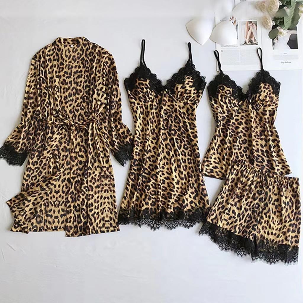 Vasaros leopardo nėrinių sujungimo pižama moterims, seksualios liemenės, šortai, minkštos, be rankovių, gilios V formos iškirptės, namų pižama