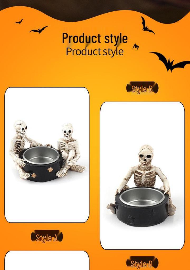 Halloween Resin Candle Holder: Skeleton Ghost Witch Monster Décor