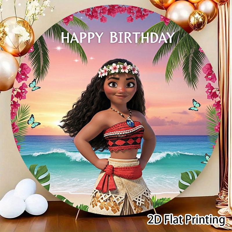 

BEPAN Moana round background baby shower props children s birthday party layout photo booth props double-sided printing stretch fabric D 3ft(100cm)Poly