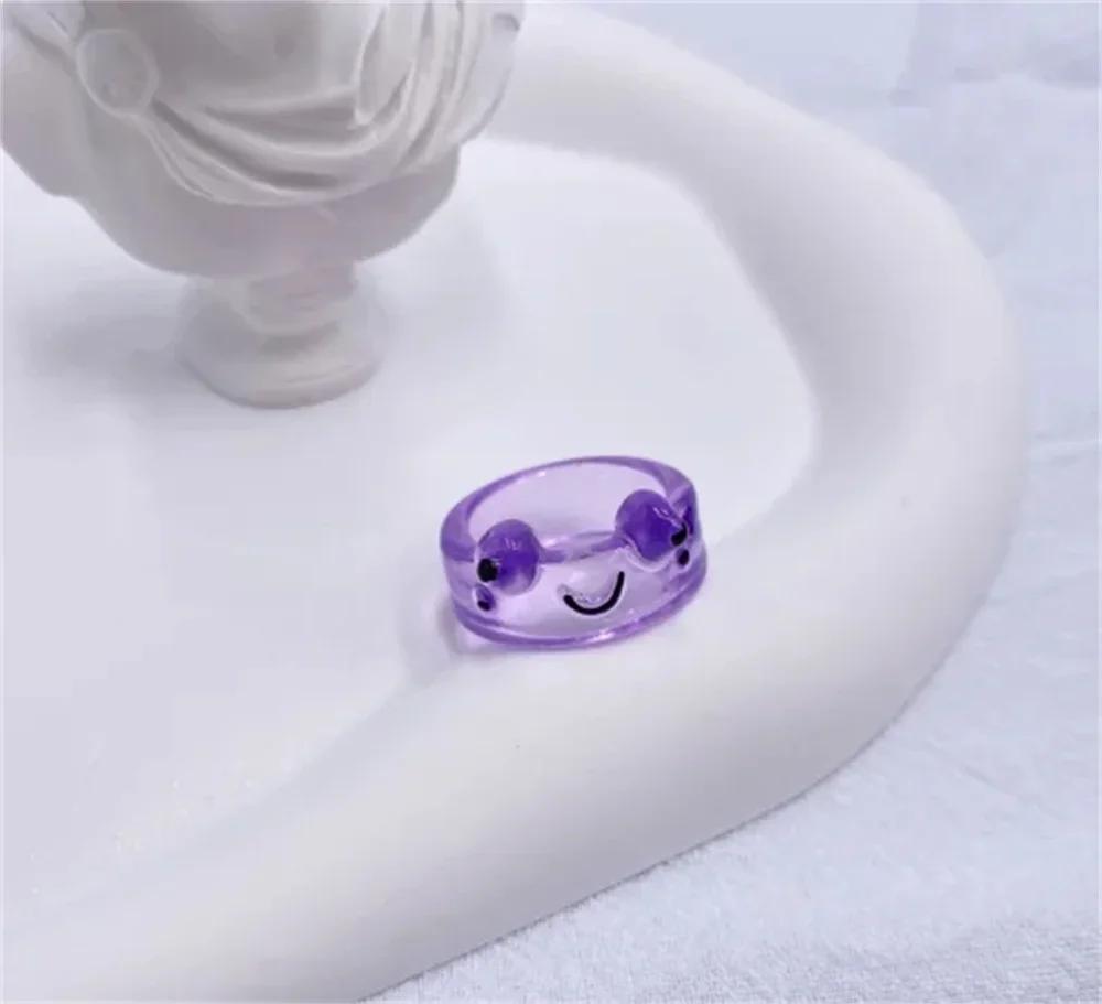 Cute Smile Frog Transparent Rings for Women Girls Funny Personality Wholesale Cartoon Animal Kawaii Ring Fashion Jewelry Gifts