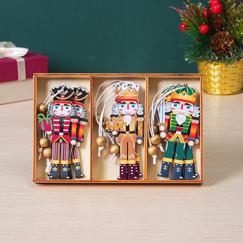 1set Wooden Nutcracker Soldier Christmas Tree Hanging Supplies Nutcracker Puppet Wooden Pendants For New Year Home Decoration