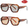 Protective Glasses 2pcs Fashion Large Polygon Sunglasses Women Double Bridges Design Eyewear Female Cler Lens Sun Glasses UV400