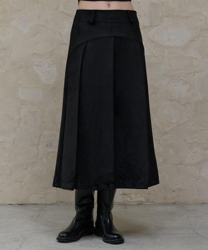 Itove Seoul Suede Long Pleated Skirt Black