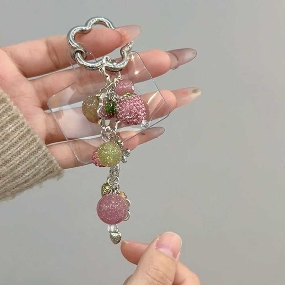 Zinc Zinc Alloy Strawberry Keychain Pink Bag Charm Sweet Phone Charm Girls