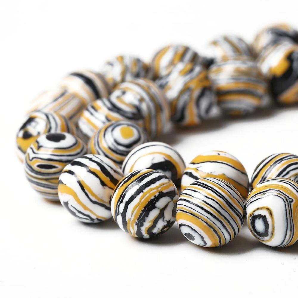 Golden Stone Yellow Malachite Beads Stripe Round 15"strand Smooth Loose Spacer Beads 4681012mm For Jewelry Making Diy Bracelets Accessories