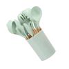 11 Pcs Silicone Kitchenware Set Heat Proof Wooden Handle Kitchen Utensils Set with Storage Bucket