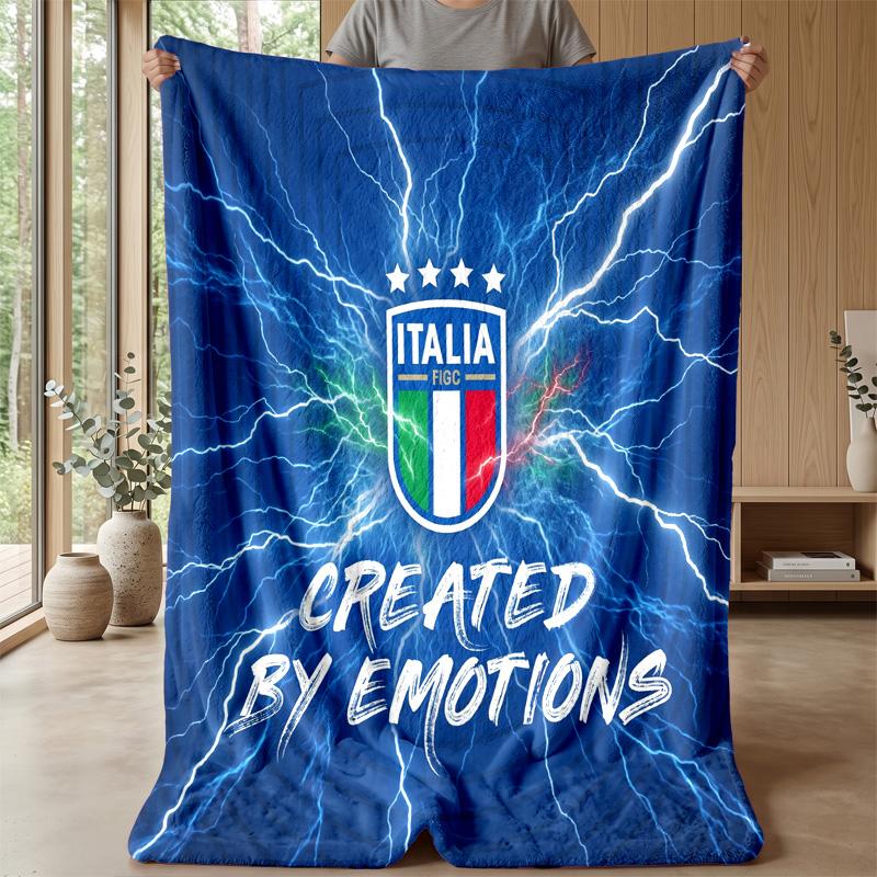 Italy Football Printed Flannel Blanket Skin Friendly Warm Decorative Throw for Indoor Couch Bed Daily Use