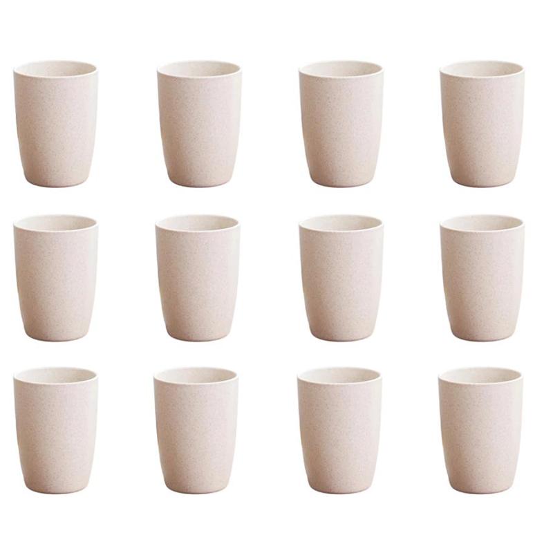 12Pcs Wheat Straw Cup Plastic Mouthwash Water Cup Brushing Cup Potable Drinking Travel Cup For Kids Adults