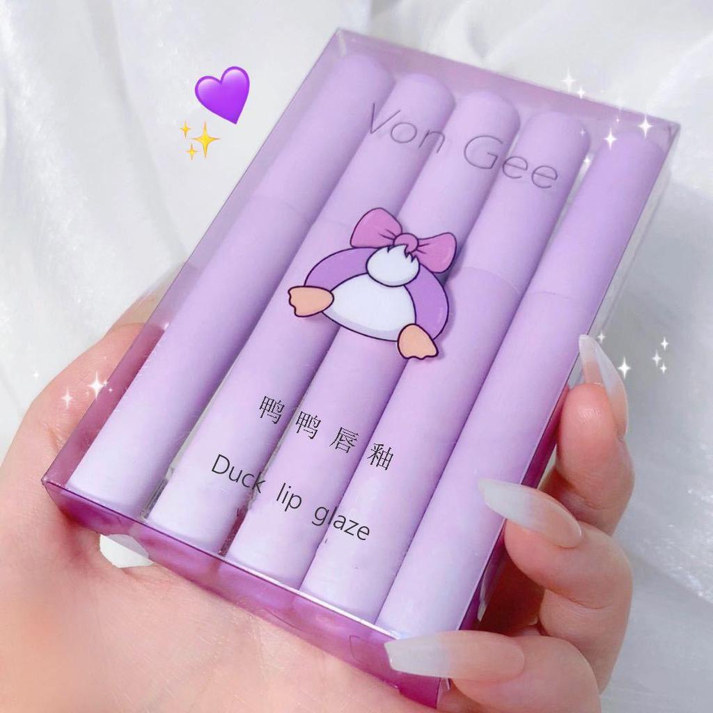 Fünfteiliges Samt-Lipgloss-Set: Matter Nebel, Lang anhaltend, Nicht klebrig, Für Studenten erschwinglich