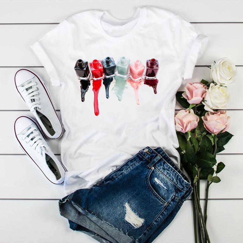 Women'S Fun Nail Polish, Pattern, Print Fashion Women'S T-Shirt Casual Top Ladies
