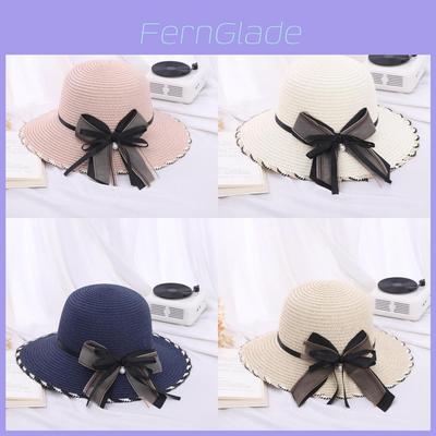 Polyester Sun Hat With Large Brim And Bow For Summer Beach Outings