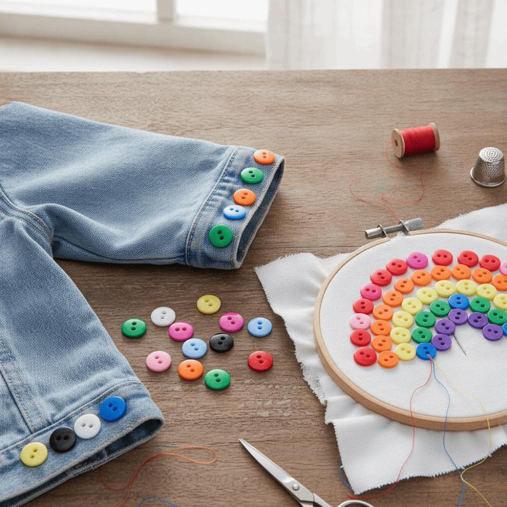 200pcs Circle Shape DIY Craft Buttons Mix Color Clothing Accessories  For DIY Projects