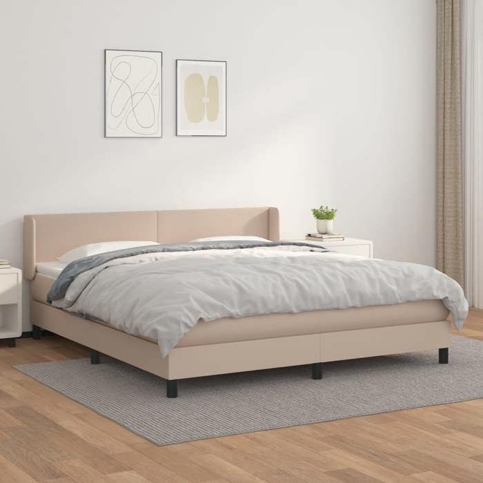 Slatted Bed Base - Maison Exclusive - 180x200 Cm - Cappuccino Faux Leather - Pocket Spring Mattress