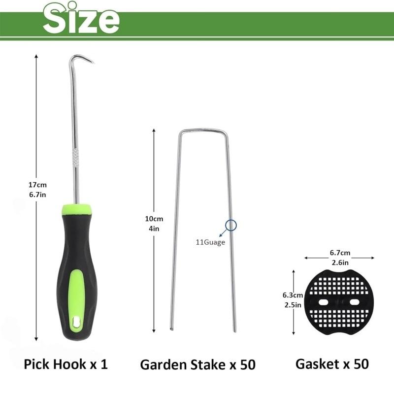 Набор садовых колышков из 101 шт. 50 U-образных скоб-колышков 50 крепежных шайб 1 крючок-съемник 101pcs