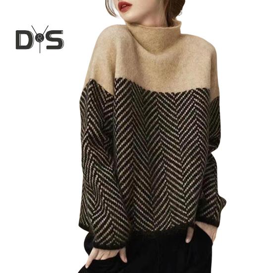 

Женский свитер с полувысоким воротником и длинным рукавом, свободный крой, цветной трикотажный топ, осень-зима, толстый теплый пуловер хаки