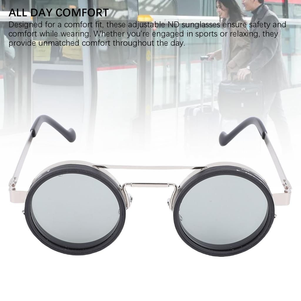 Adjustable Tint Sunglasses Round 1-9 Gears Polarized Sunglasses with ND Filter Lenses for Driving Fishing Outdoor Use