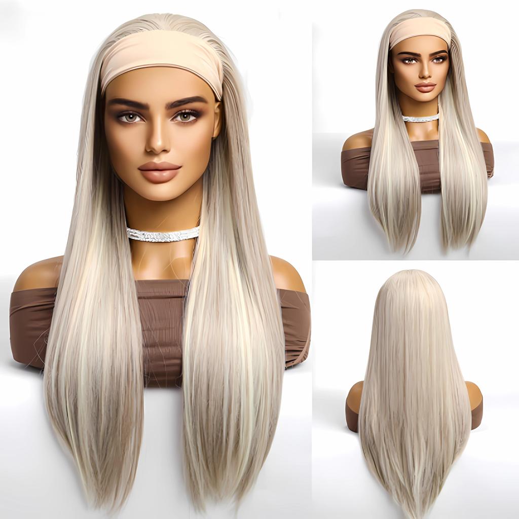 EASIHAIR Purple Synthetic Wigs for White Women Long Straight Headband Wigs Natural Hair Heat Resistant Daily Cosplay Fake Hair