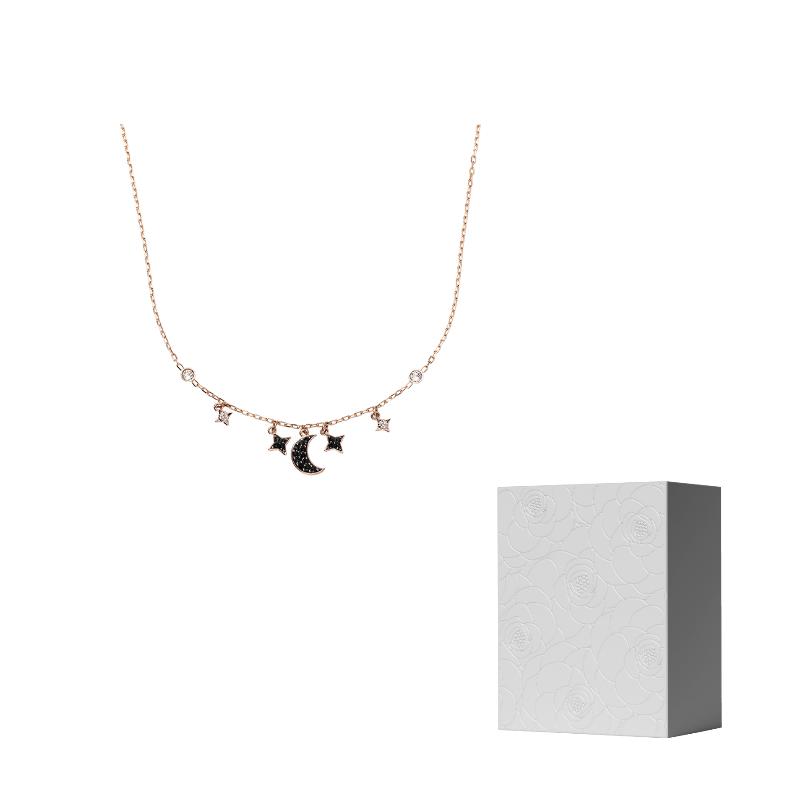Swarovski Symbolica Faux Crystal Stone, Rose Gold Tone Plated Necklaces Womens Black F-Camellia Gift Box