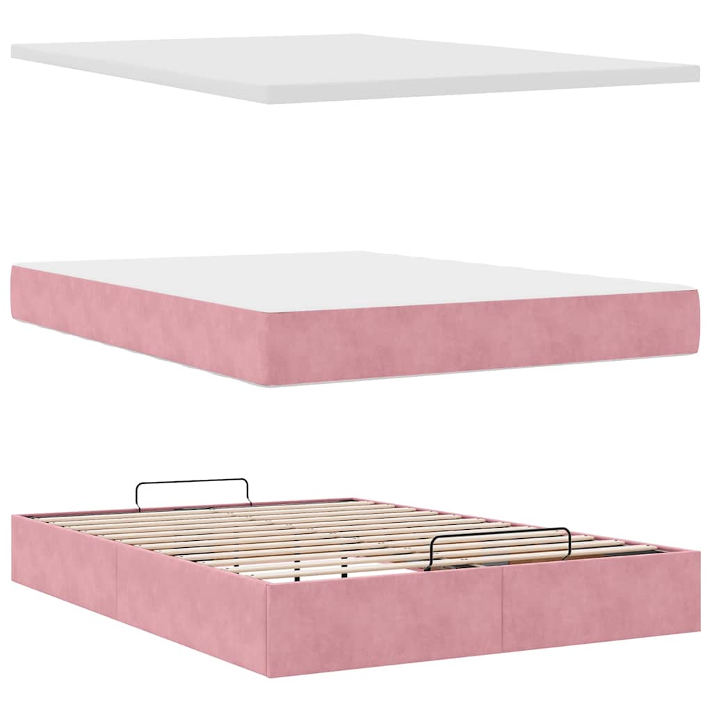 Ottoman Bed with Mattress Pink 140x190 Cm Velvet
