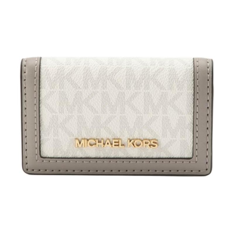 MICHAEL KORS Jet Set Travel branded lettering all over coated canvas key bag small size women's optical white