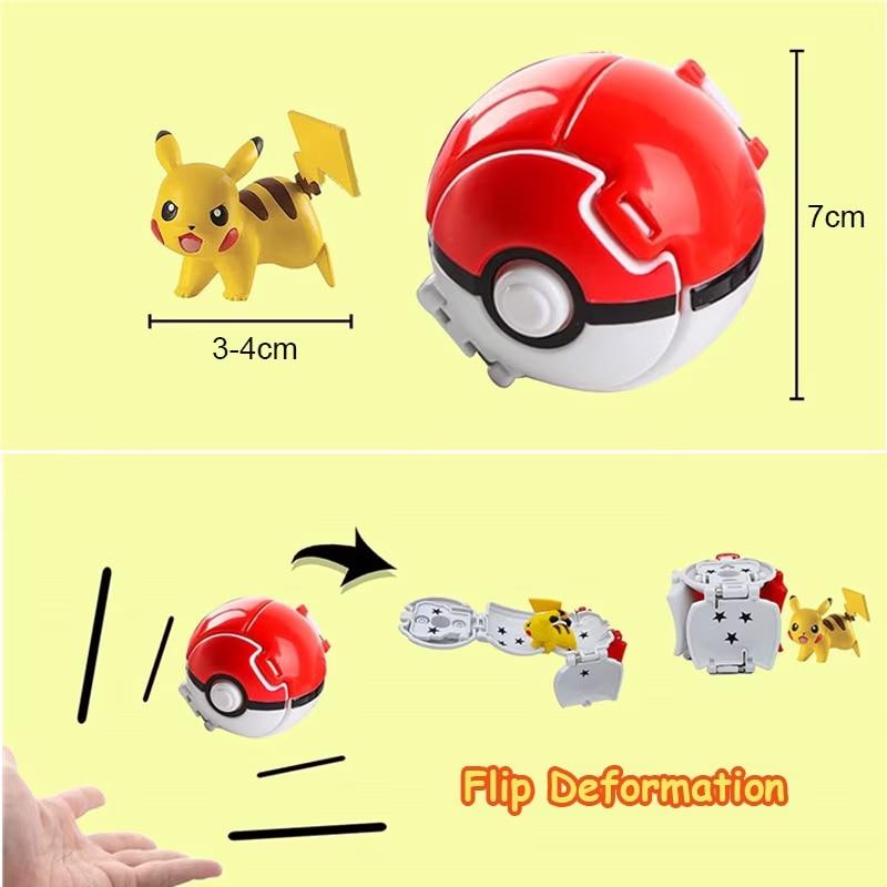 AjieQaQ Pokémon Pokeball Battle Set, 4 v 1, Vysoce kvalitní odolné PVC, STEM hračky, Párty rekvizity, Sváteční dárky, Dekorace na dort, Vícebarevný plast