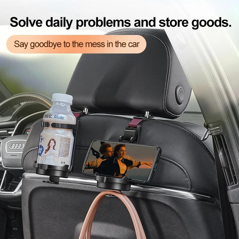 3 In 1 Car Multifunctional Water Cup Holder Car Seat Headrest Hook Mobile Phone Holder Auto Back Seat Organizer Hanger Handbag
