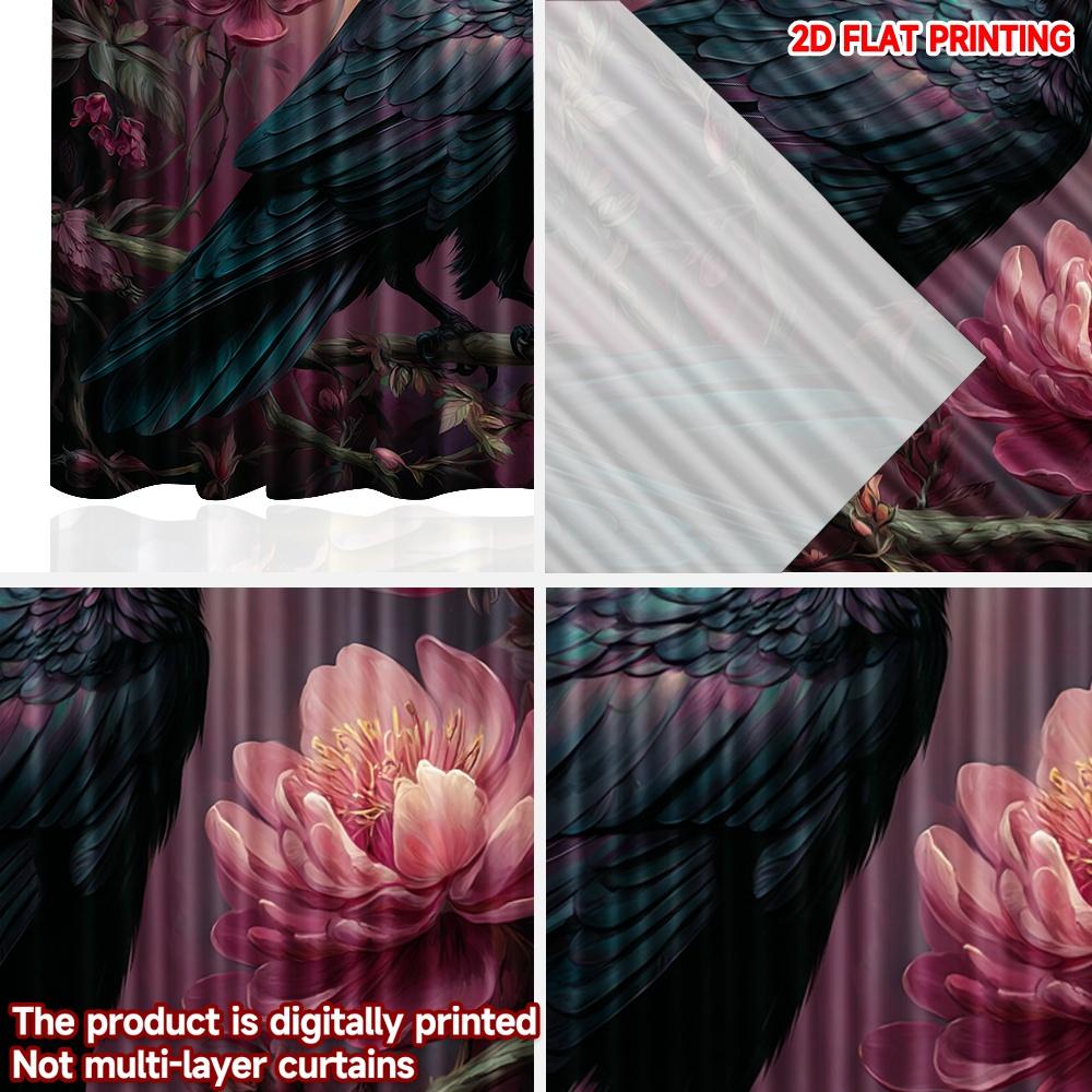 Set Of 2 Flat Printing Happy Valentine Day Party Curtain Crows Flowers Print Digital Printed Polyester Drapes Festive Made