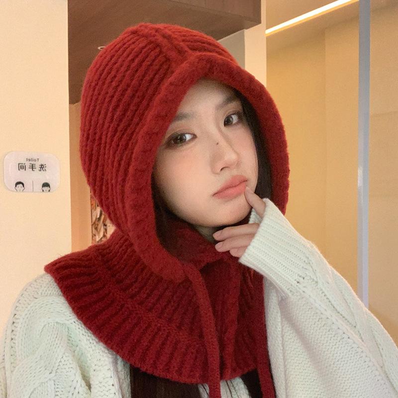 Korean Version of Versatile Balaclava Hat for Winter Windproof and Warm Scarf Integrated Hat for Outdoor Travel Ear Protection Head Hat