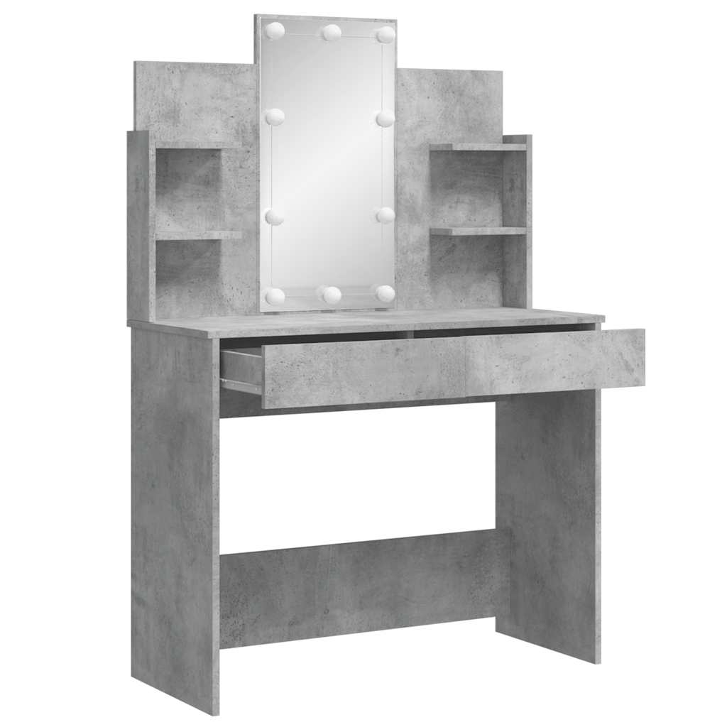 vidaXL Schminktisch mit LED-Leuchten Betongrau 96x40x142 cm