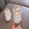 Children's Glitter Dress Shoes with Bow Strap Toddler Girls Party Flats Soft Sole Comfortable Fit Lightweight Design for Indoor Outdoor