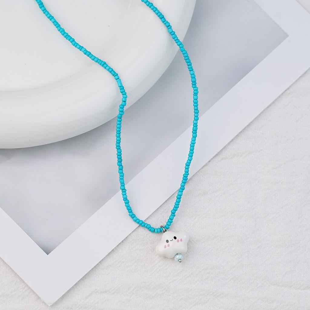 Bohemian Rice Beads Colored Beaded Ceramic Clouds Cute Fresh Necklace Neck Chain Collarbone Chain