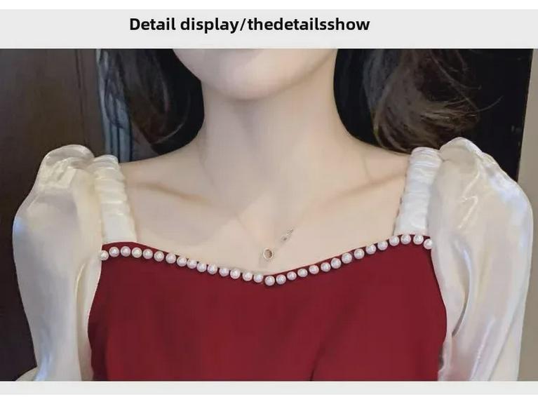 Women's French Summer A-Line Princess Dress with Short Sleeves and Waist-Slimming Design