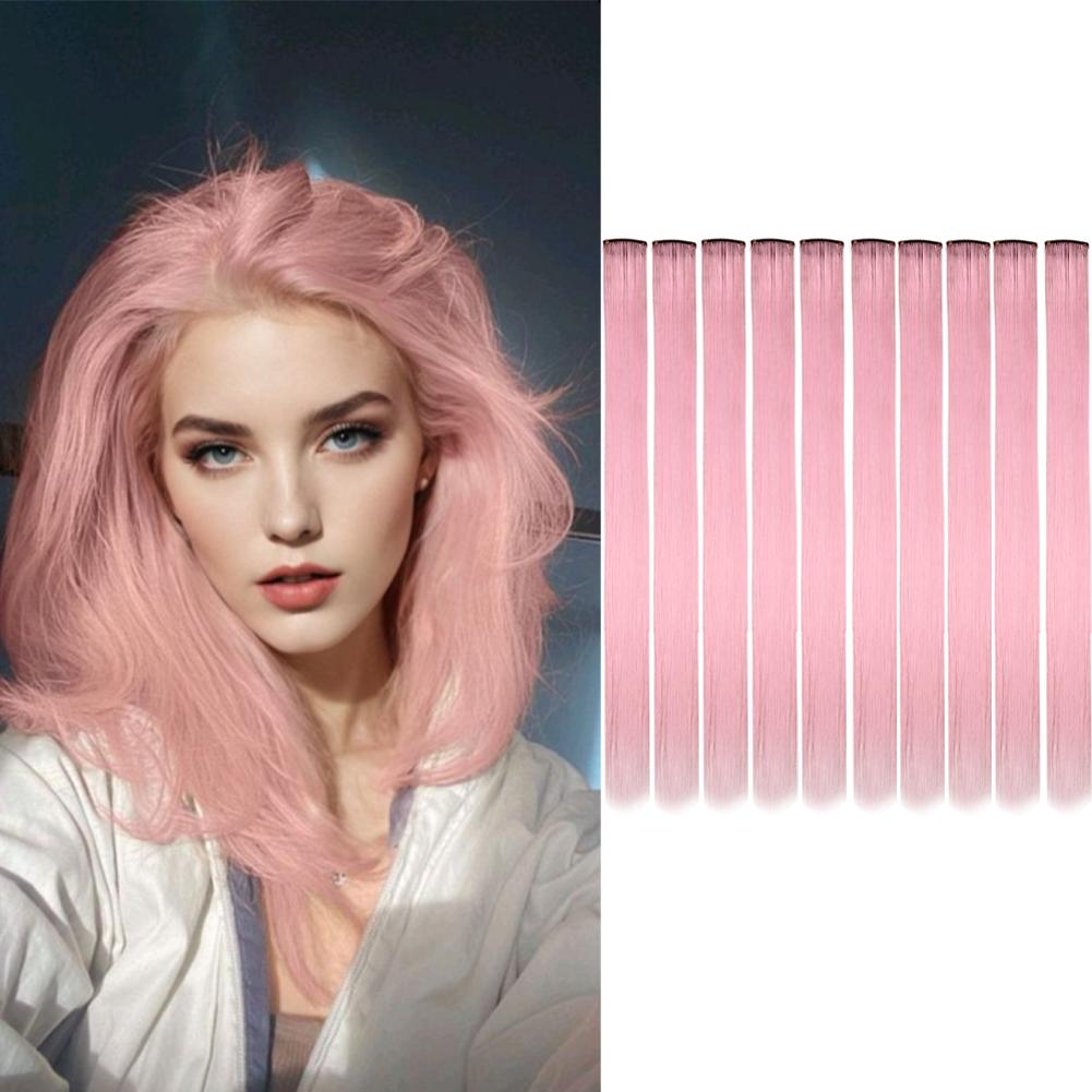 10PCS/Pack Colored Party Highlights Clip in Hair Extensions for Girls 18 Inches Omber colors Straight Synthetic Hairpieces 2028