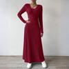 Women's Long Sleeve Dress Fall Casual T Shirt Loose Fit Pleated Front Dresses With Pockets
